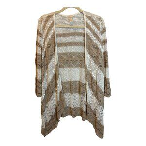 Chico's Sweater Women's Size XL Knit Cardigan Sequins Gold White Chicos 3